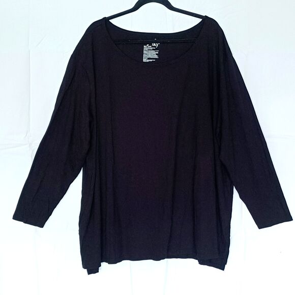 Terra & Sky Tops - Terra & Sky Women's Plus 4X Black Knit Top Long Sleeve Scoop Neck Solid Stretch